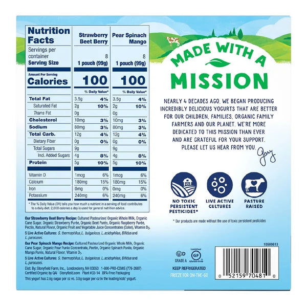 Stonyfield Organic Yogurt Pouch Variety Pack 16 ct, 3.5 oz
