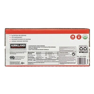 Kirkland Signature Organic Whole Milk 18 ct, 8 oz