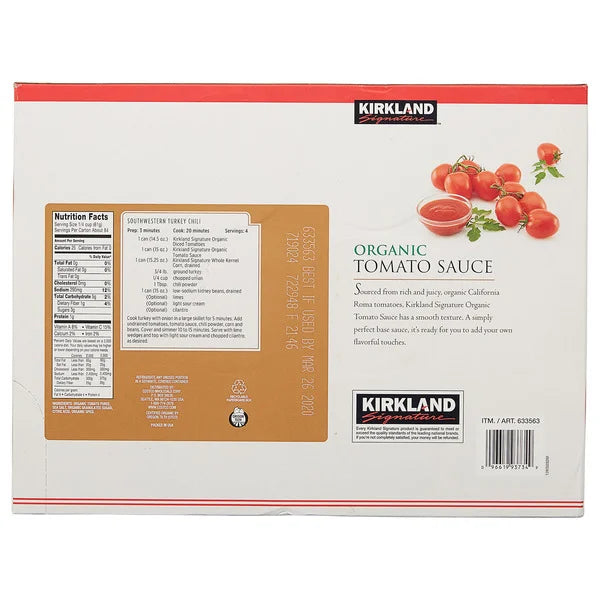 Kirkland Signature Organic Tomato Sauce, 12 Count