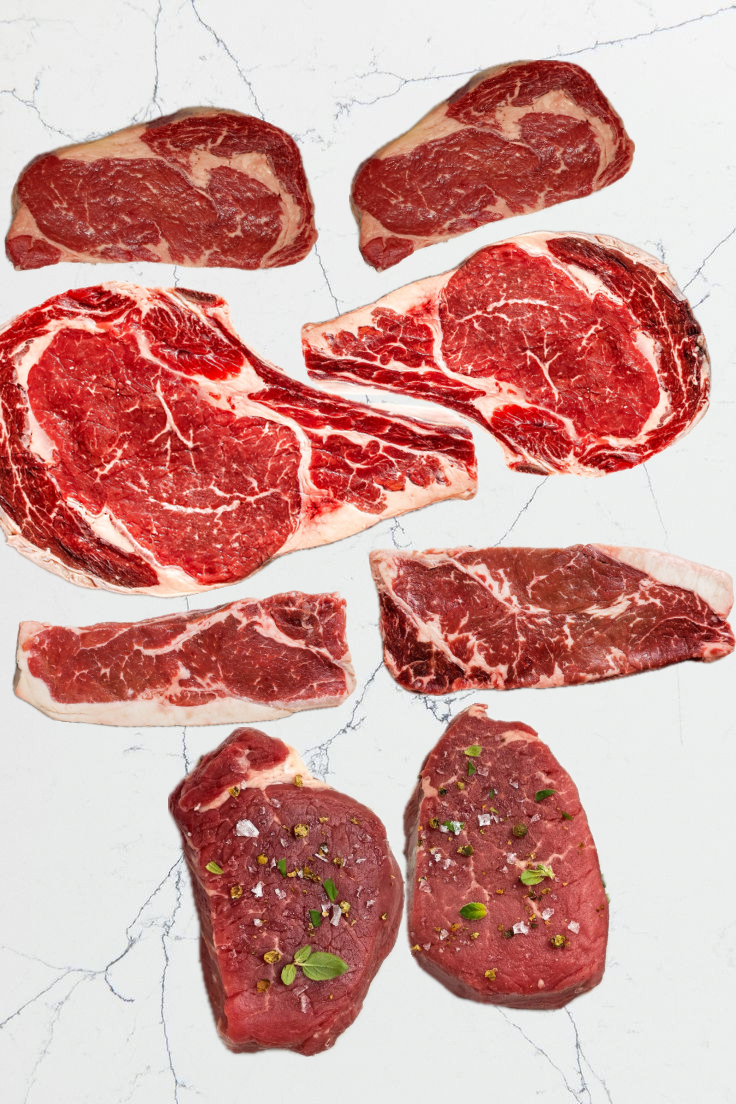 Kuhn Family Meats - Purple Variety Pack - 2 Ribeye, 2 Bone-In Ribeye, 2 New York, 2 Filet Mignon | 13.99/lb