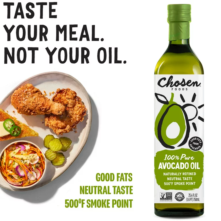 Chosen Foods 100% Pure Avocado Oil, 25.4 floz Glass Bottle, Non-GMO