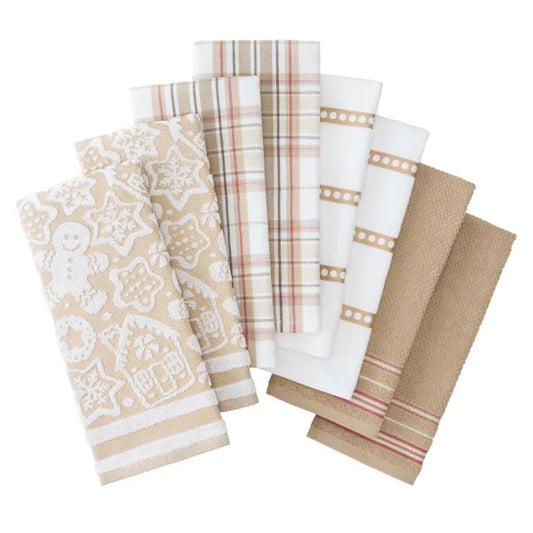 Holiday Kitchen Towels, 8-pack, Beige