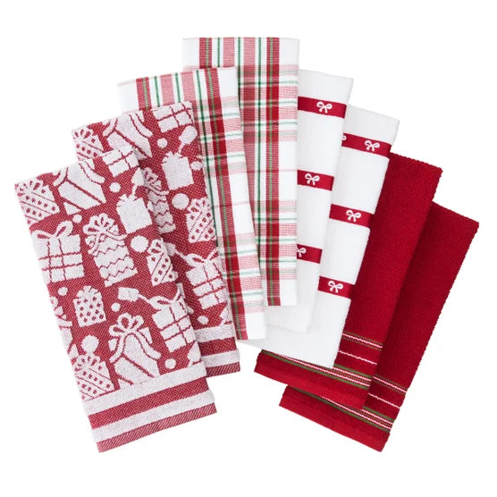 Holiday Kitchen Towels, 8-pack, Red