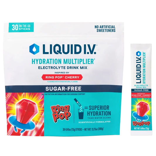 Liquid I.V. Hydration Multiplier, 30 Individual Serving Stick Packs in Resealable Pouch, Sugar Free, Ring Pop Cherry