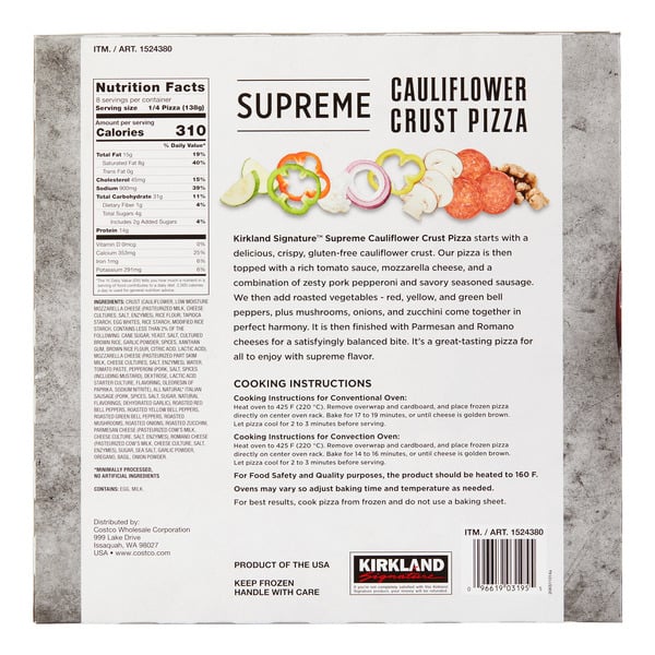 Kirkland Signature Cauliflower Crust Pizza Supreme, 2 ct