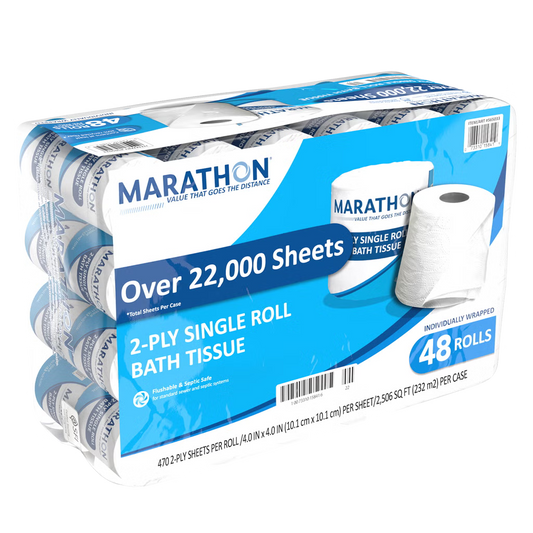 Marathon Bath Tissue, Standard Roll, 2-Ply, 4" x 4", 470 Sheets, 48 ct