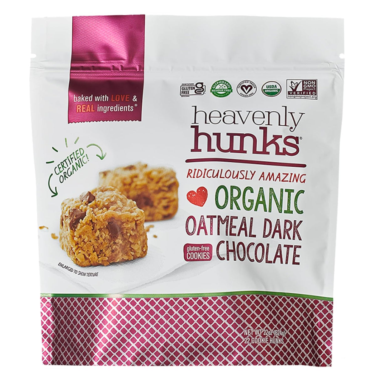 Heavenly Hunks Organic Oatmeal Dark Chocolate Cookies, 22 oz