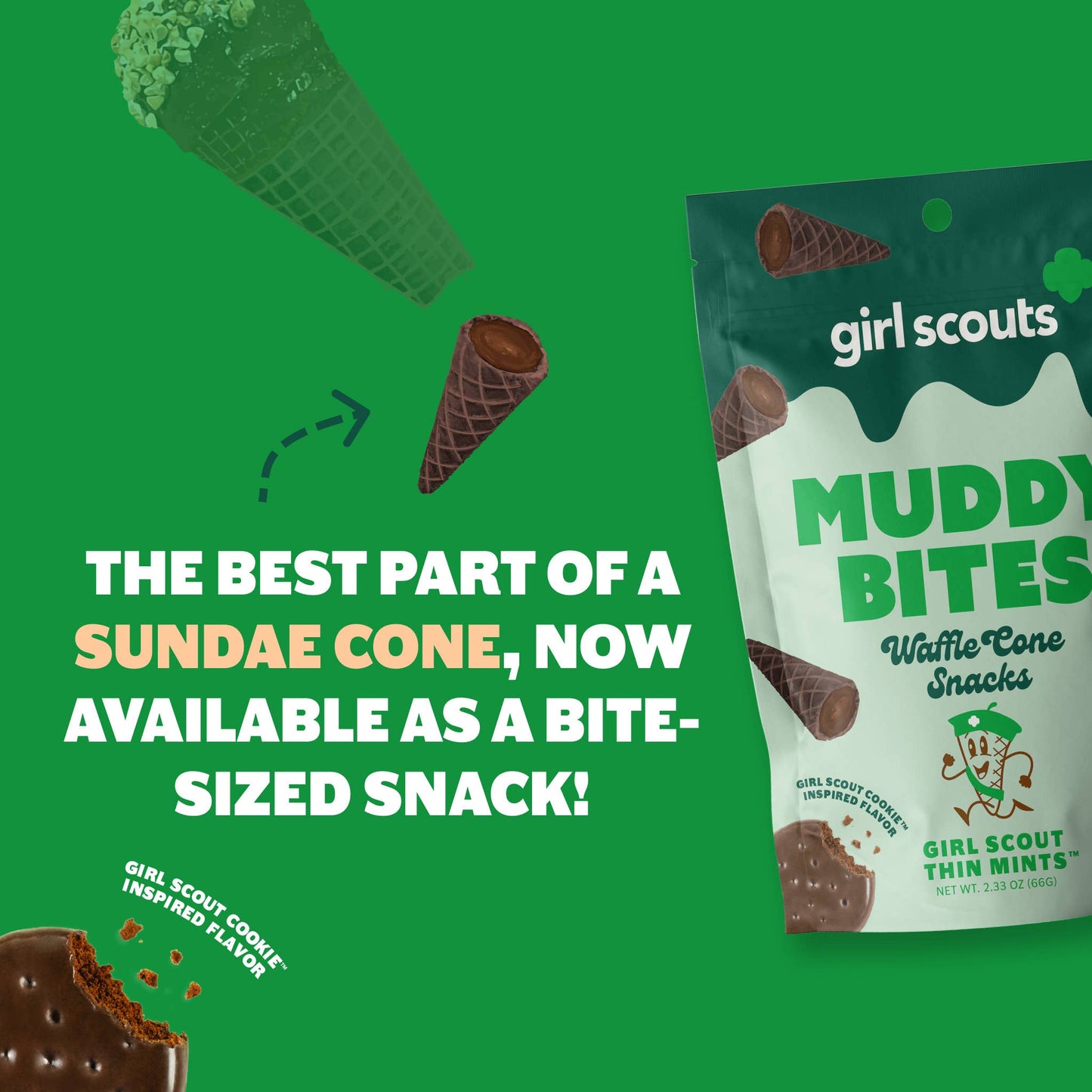 Muddy Bites Thin Mint Bite-Sized Waffle Cones Snacks