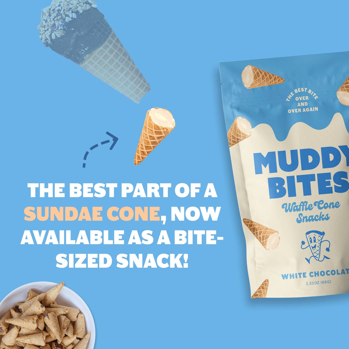 Muddy Bites White Chocolate Bite-Sized Waffle Cones Snacks