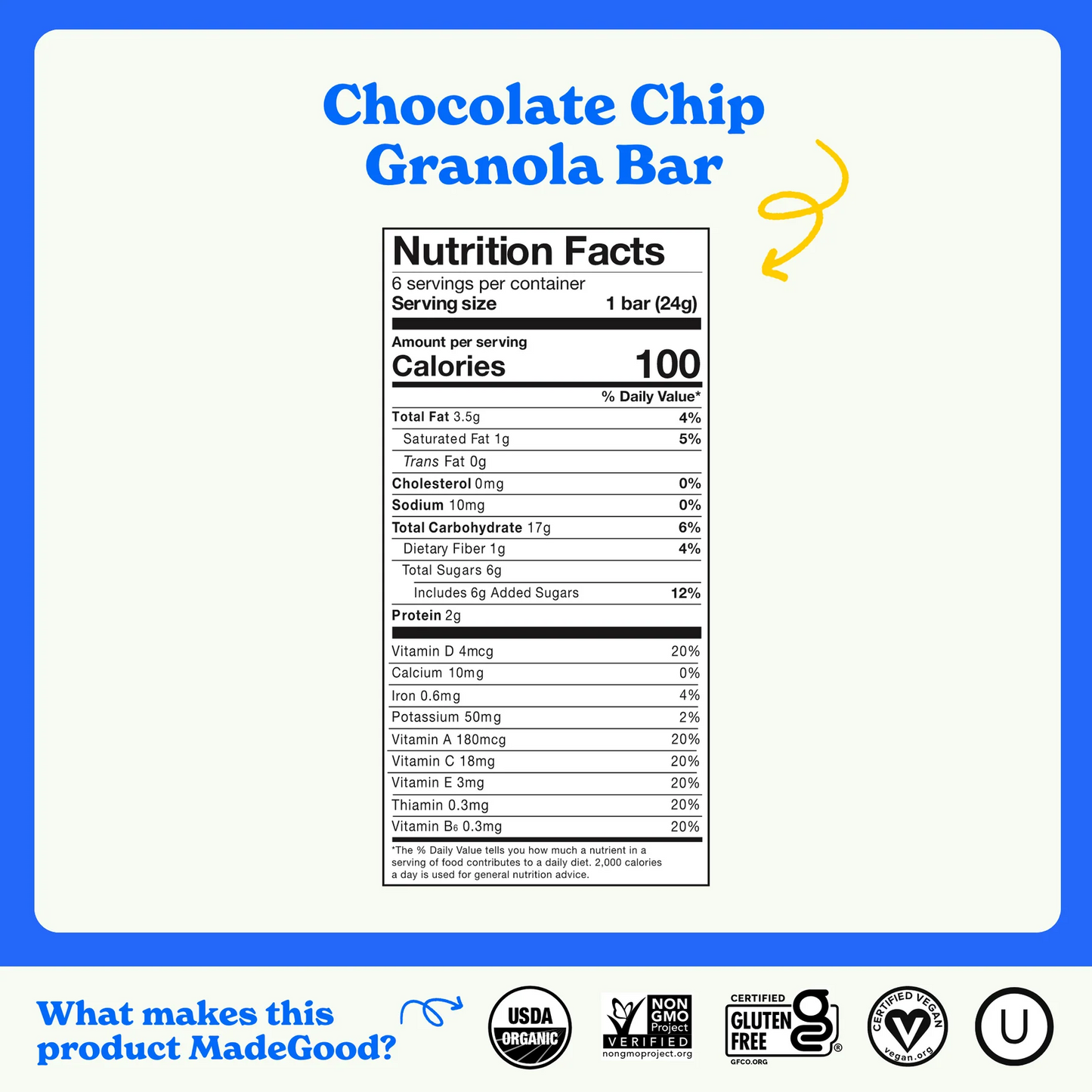 Madegood Chocolate Chip Granola Bars (6 Count)