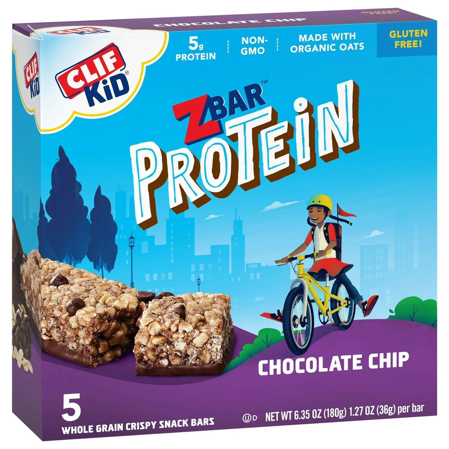 CLIF Kid Zbar Protein - Chocolate Chip - Crispy Whole Grain Snack Bars 5 ct