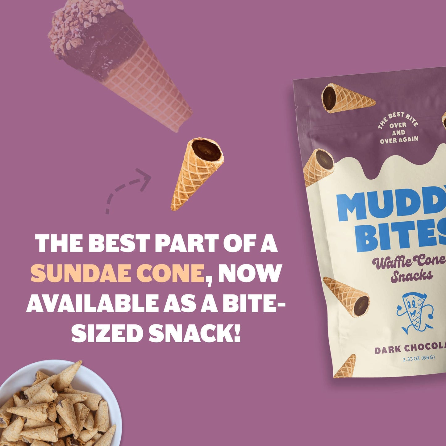 Muddy Bites Dark Chocolate Bite-Sized Waffle Cones Snacks