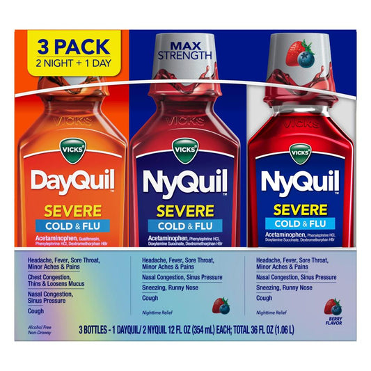 Vicks DayQuil and NyQuil Severe Cold Value Pack Berry Flavor, 3 Count