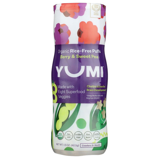 Yumi Organic Berry Sweet Pea Rice Free Puffs, 1.5 oz