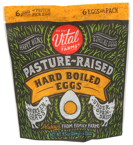 Vital Farms Grade A Pasture Raised Hard Boiled Eggs, 6 Count