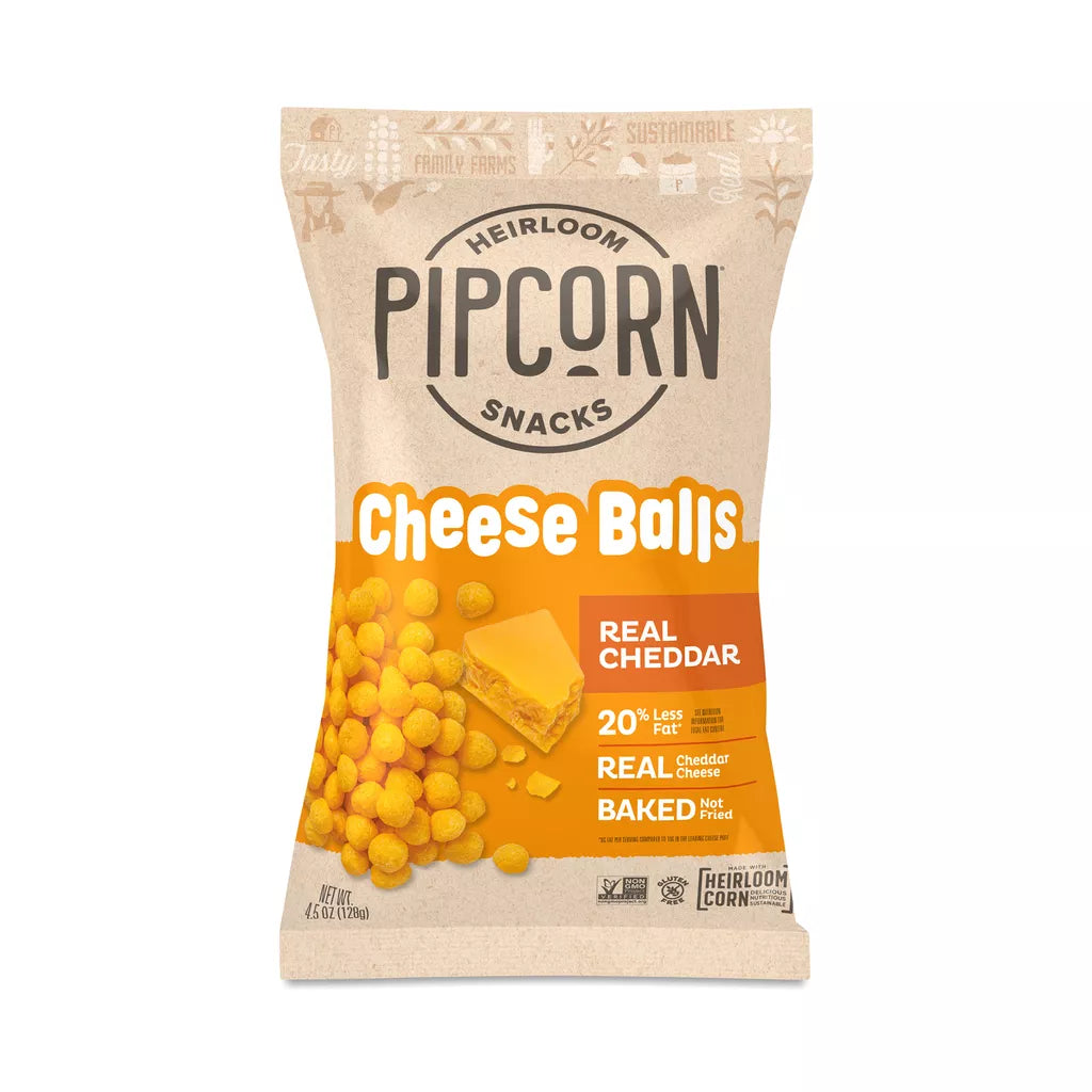 Pipcorn Cheddar Cheese Balls, 4.5oz