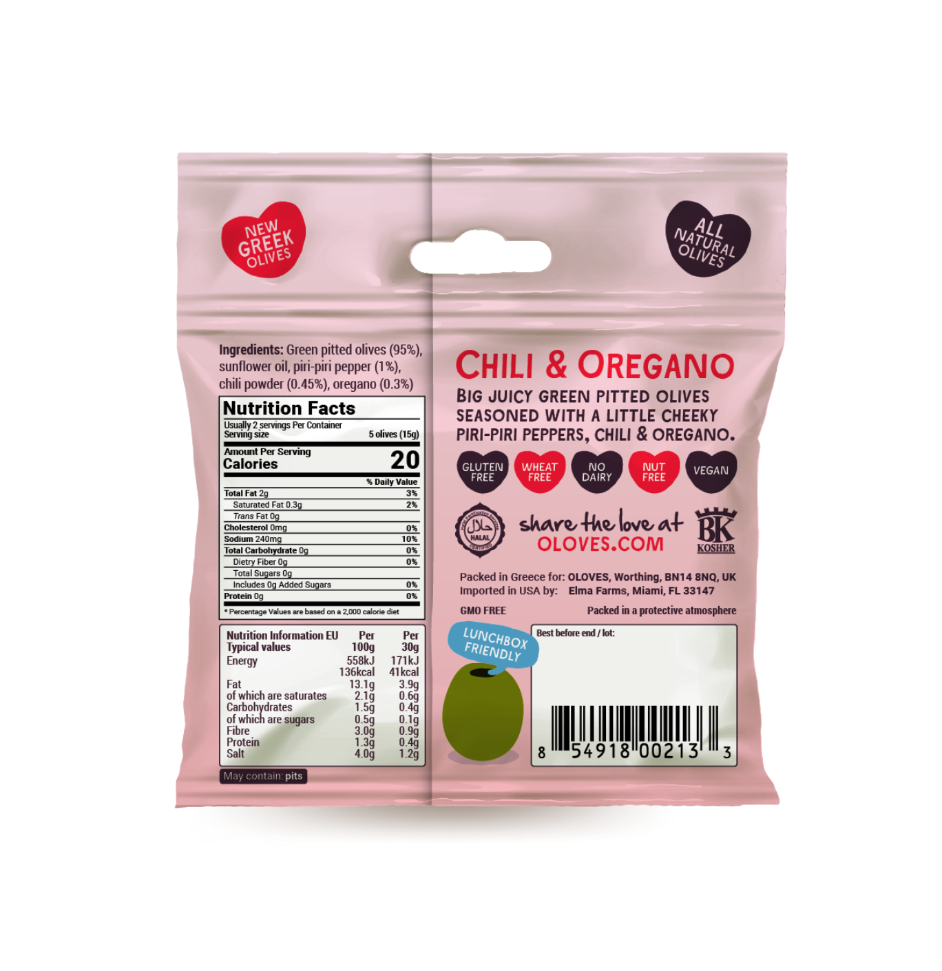 Oloves -  Chili & Oregano Pitted Green Olives 1.1oz