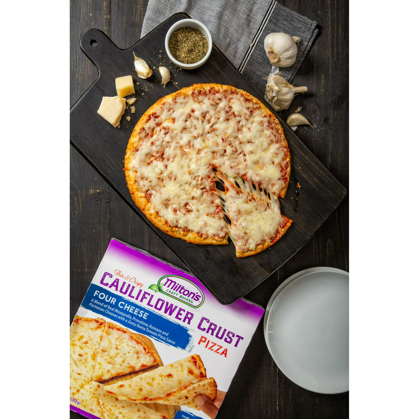 Milton's Four Cheese Cauliflower Thin Crust Pizza, 11oz(Frozen)