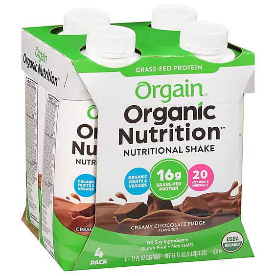 Orgain Organic Nutrition Grass-Fed Protein Shake Creamy Chocolate Fudge 4PK