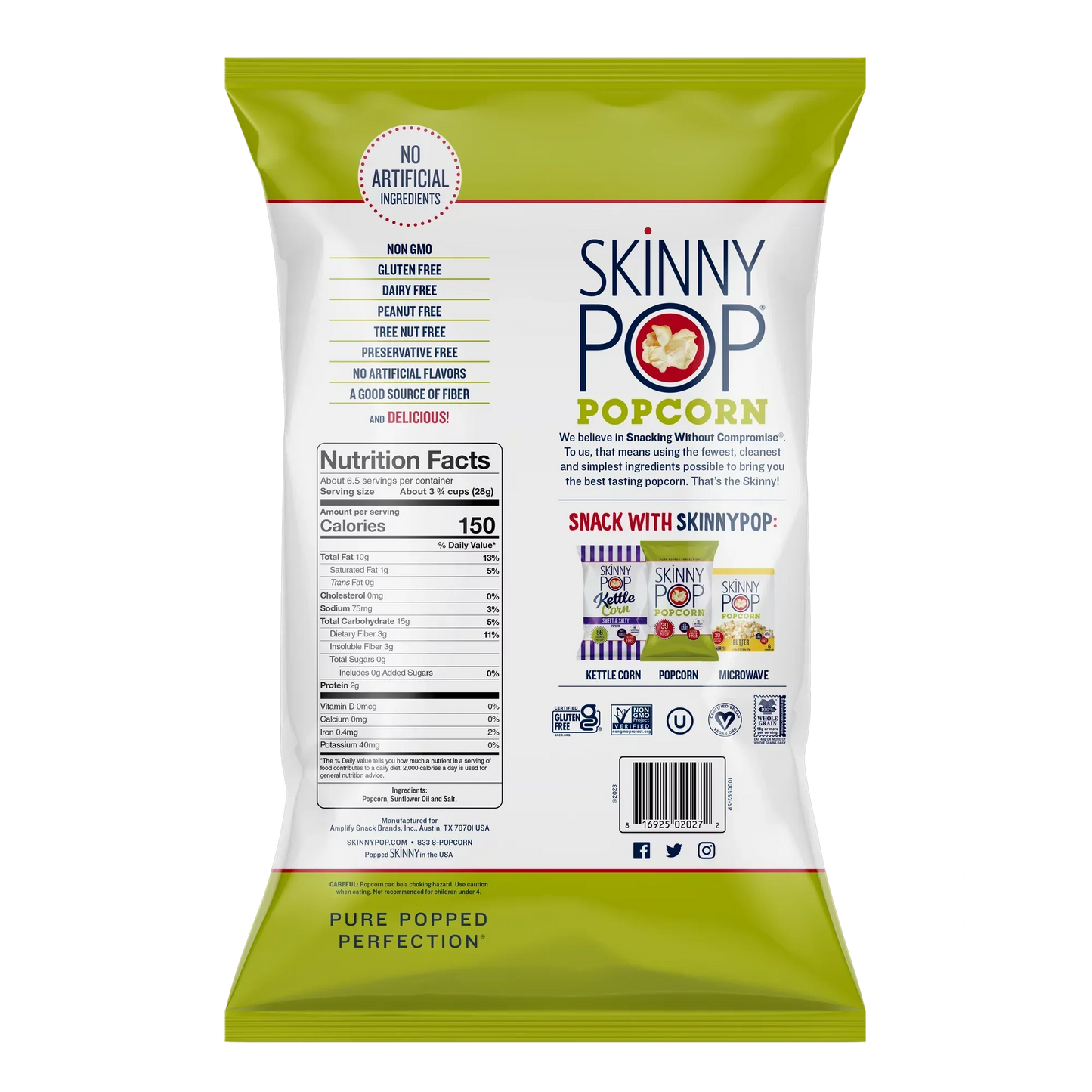 SkinnyPop Original Popcorn, 6.7 oz Sharing-Size Bag