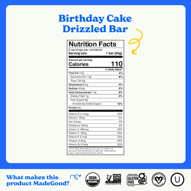 Madegood Bar Chocolate Drizzled Birthday - 4.2OZ