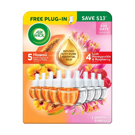 Airwick Scented Oils, 1 Plug-in + 9 Refills, Variety Pack, Assorted Scents