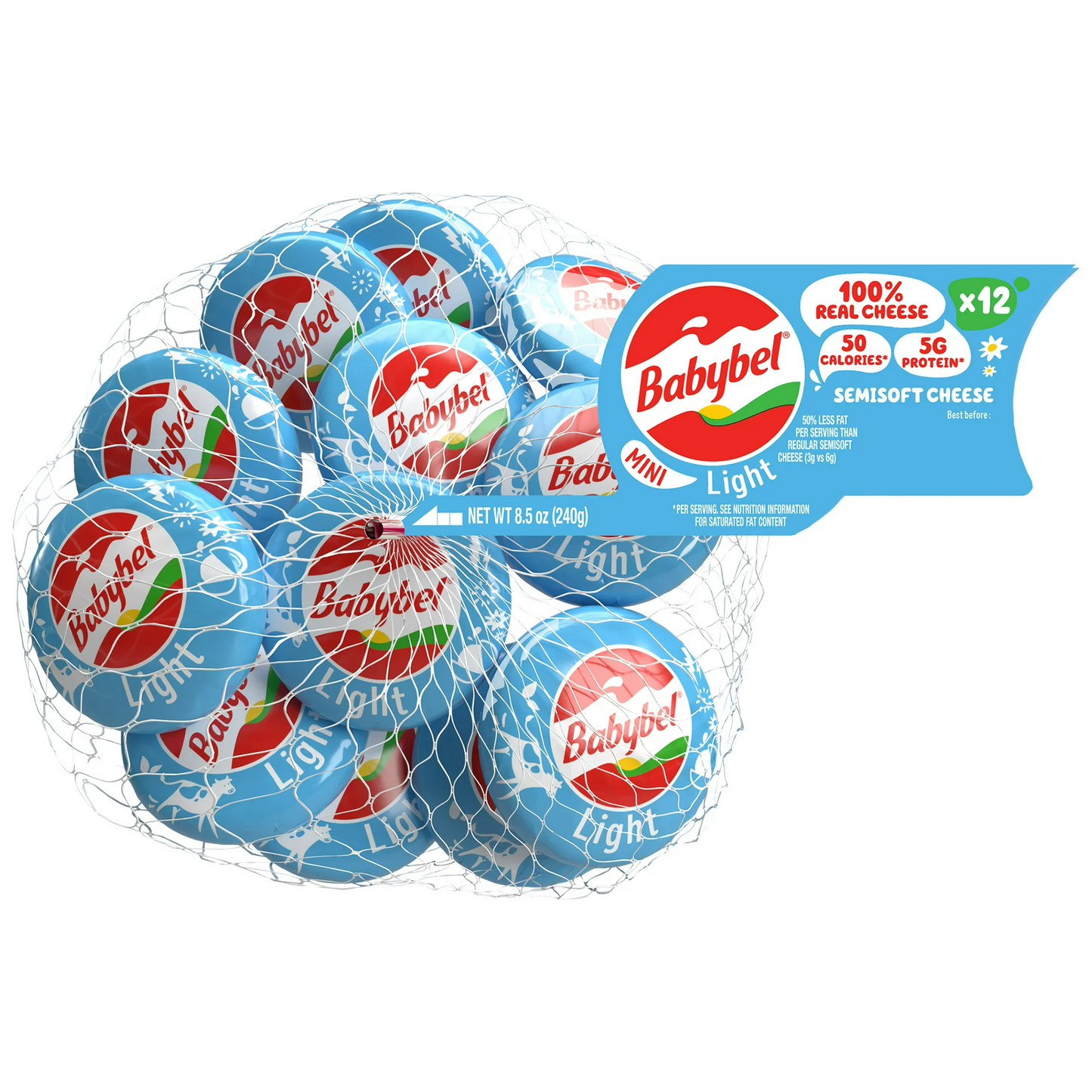 Babybel Light Flavored Snack Cheese, 8.5 oz, 12 Count Net. Refrigerated