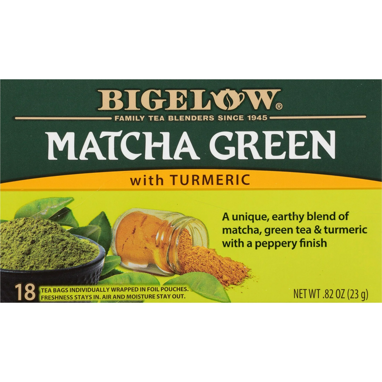 Bigelow Matcha Green Tea with Turmeric, Green Tea Bags, 18 Count