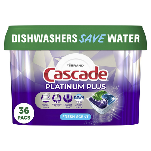 Cascade Platinum ActionPacs Dishwasher Detergent | Fresh Scent | 36ctCascade Platinum Plus Dishwasher Detergent Pacs, Fresh, 36 Count