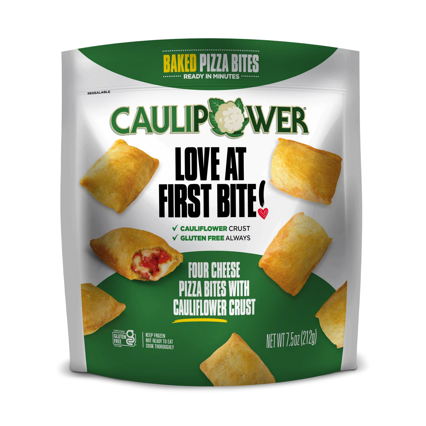 Caulipower Cauliflower Love at First Bite! Gluten-Free Four Cheese Pizza Bites, Frozen, 7.5 oz