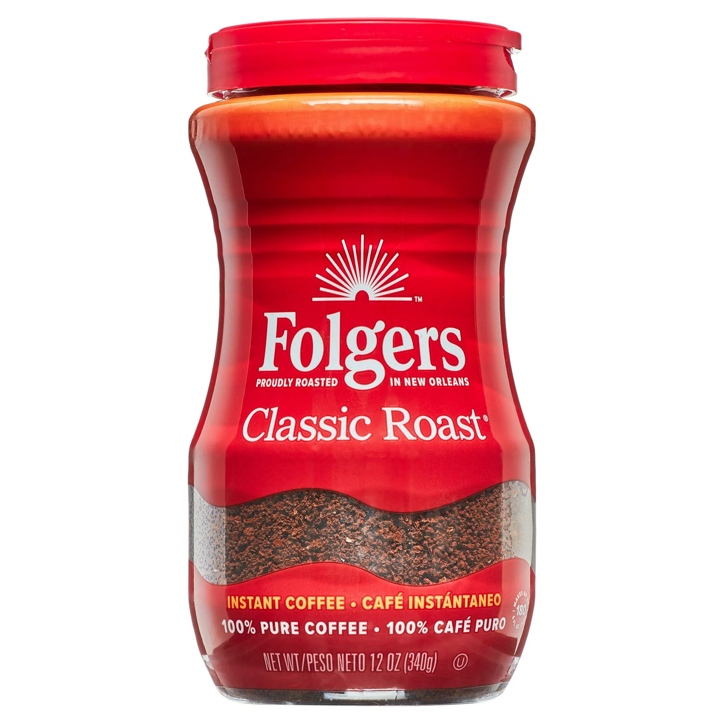 Folgers Classic Roast Instant Coffee Crystals, 12 Ounce Easy-Open Flip ...