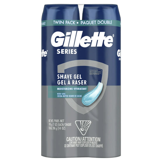 Gillette Series Moisturizing Shave Gel for Men with Cocoa Butter, Twin Pack (2-7oz Cans), 14oz