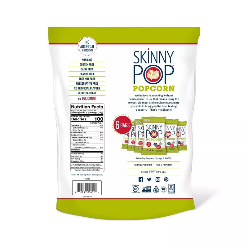 SkinnyPop Original Popcorn Skinny Pack - 6ct - 100cal