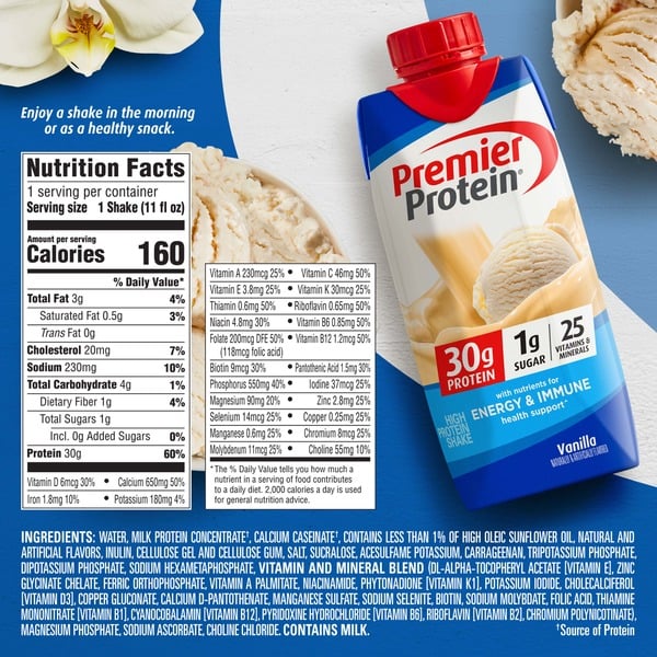 Premier Protein Shake, Vanilla, 11 fl oz, 18 ct