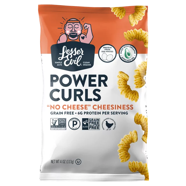 LesserEvil Gluten-Free Power Curls, "No Cheese" Cheesiness, 4 oz