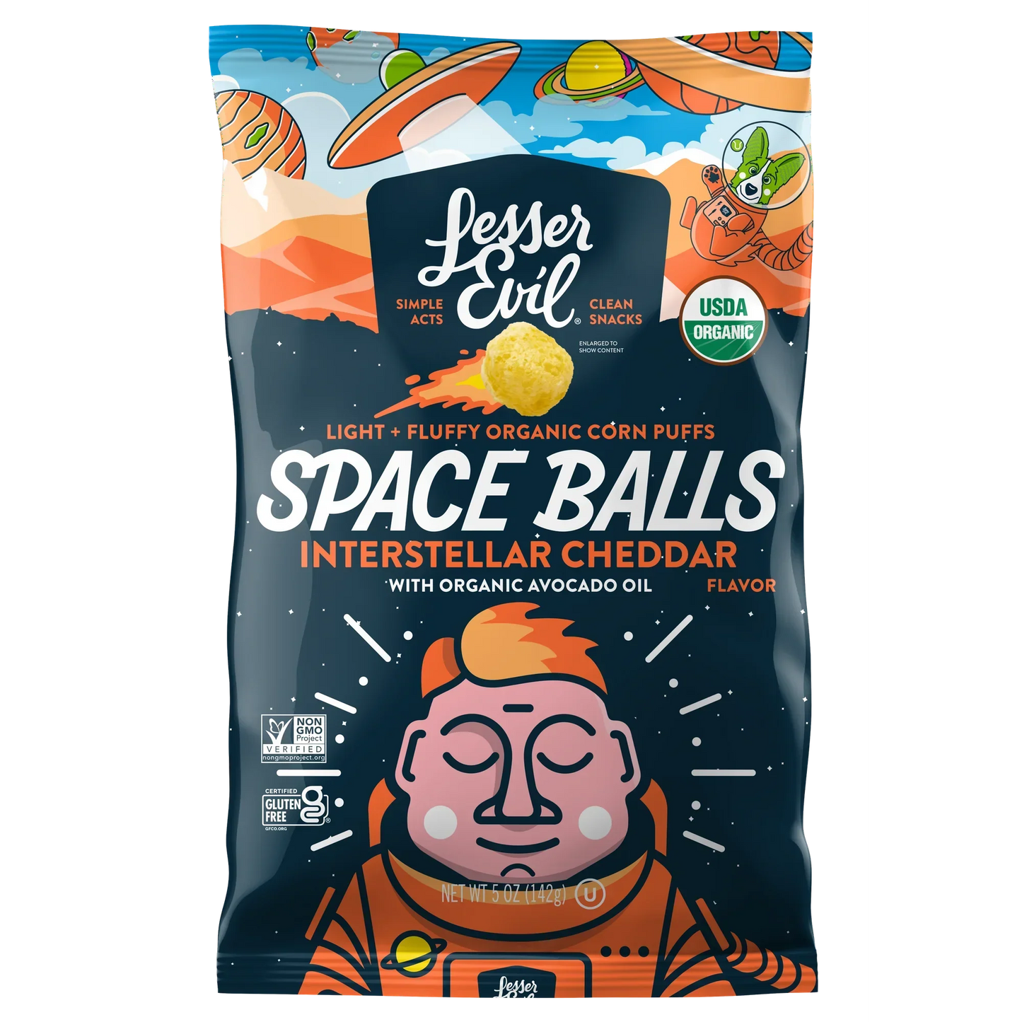 LesserEvil  Space Balls, Interstellar Cheddar, 5oz