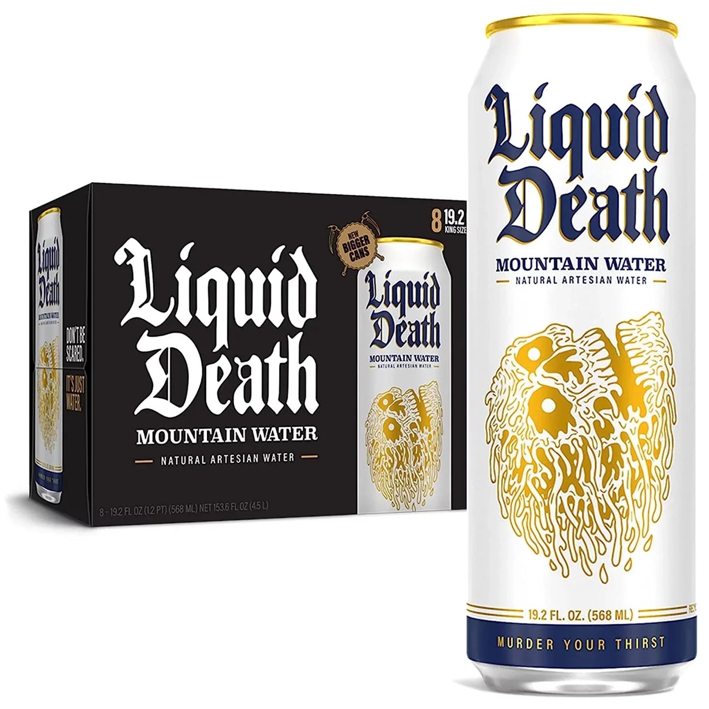 Liquid Death Mountain Water, 19.2 oz King Size Cans (8-Pack)