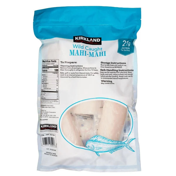 Kirkland Signature Wild Pacific Mahi-Mahi, Boneless Skinless, 3 lbs