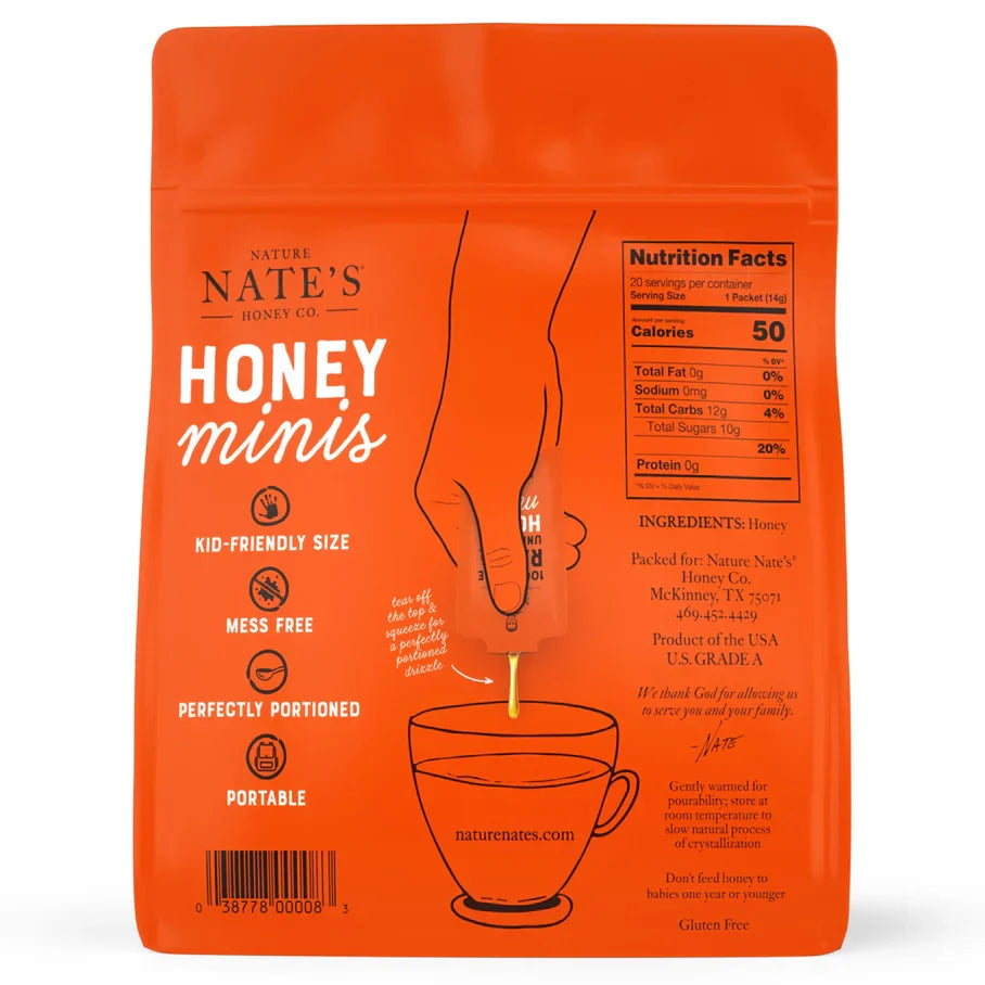 Nature Nate's Raw and Unfiltered Honey Minis, 20ct Bag