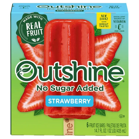 Outshine No Sugar Added Strawberry Frozen Fruit Ice Bars, 6 Pack