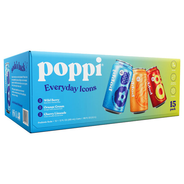 Poppi Prebiotic Soda, Variety Pack, 12 fl oz, 15 ct