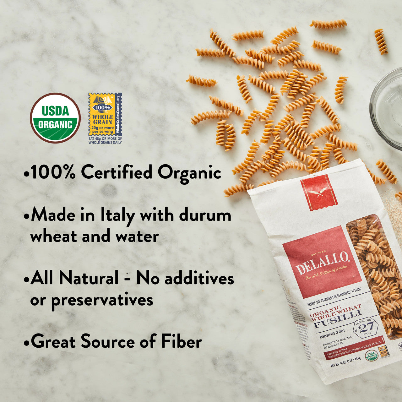 DeLallo Organic Whole Wheat Fusilli