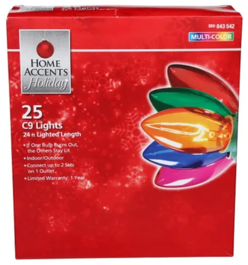 Home Accents Holiday 25 Multi-Colored Incandescent C9 Lights