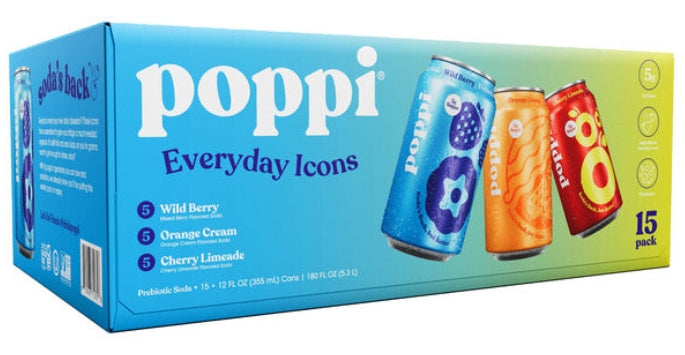 Poppi Prebiotic Soda, Variety Pack, 12 fl oz, 15 ct