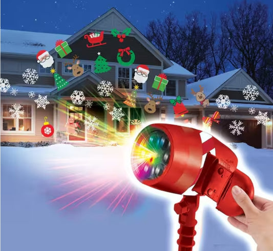 6 Unique Pattern Christmas Slide Show Projector Light with Stake and Remote 8 in.
