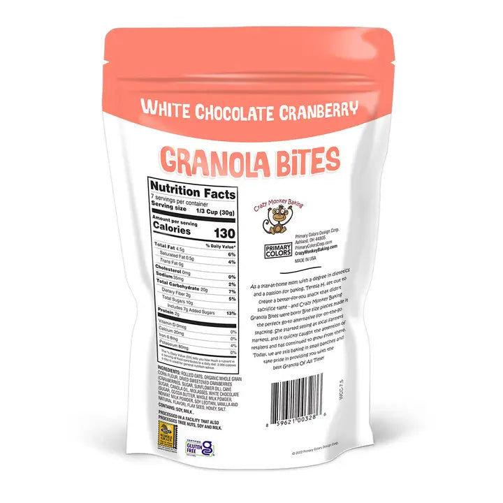 Crazy Monkey - White Chocolate Cranberry Granola Bites - 7.5 OZ