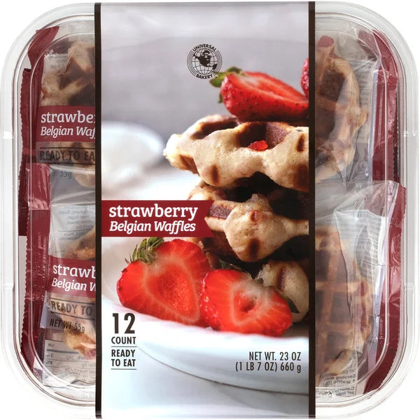 Universal Bakery Belgian Waffles, Strawberry, 1.9 oz, 12 ct