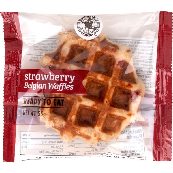 Universal Bakery Belgian Waffles, Strawberry, 1.9 oz, 12 ct