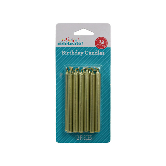 Way to Celebrate! Gold Colors Short Metallic Party Candles, 12 Pieces