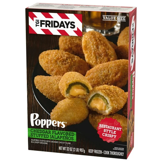 TGI Fridays Frozen Snacks & Appetizers Cheddar Cheese Stuffed Jalapeno Poppers Value Size, 32 oz Box Full Size